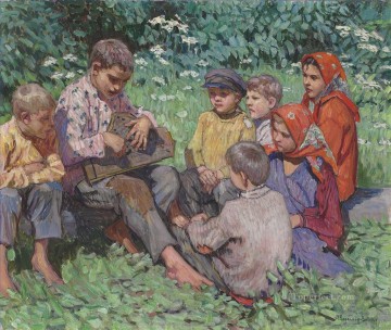印象派 Painting - ツィター奏者 ニコライ・ボグダノフ ベルスキー 子供 印象派